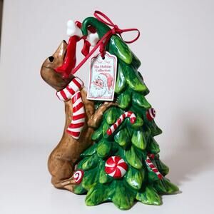 Dachshund Dog Christmas Tree Ceramic Centerpiece Holiday Decor Blue Sky Claywork
